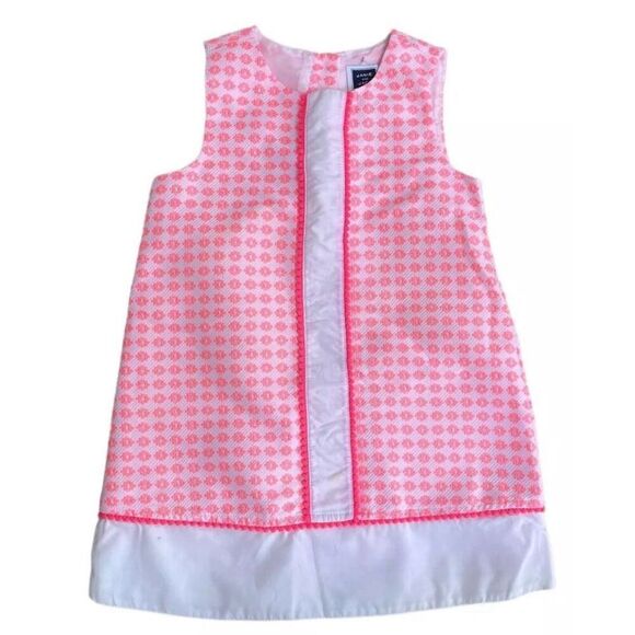 Janie And Jack Neon Pink Retro Daisy Geo Print Dress Girl's Size 12 - Picture 1 of 11